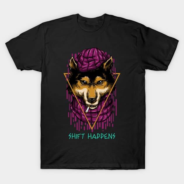 Shift Happens Smoking Wolf Design T-Shirt by Figmenter